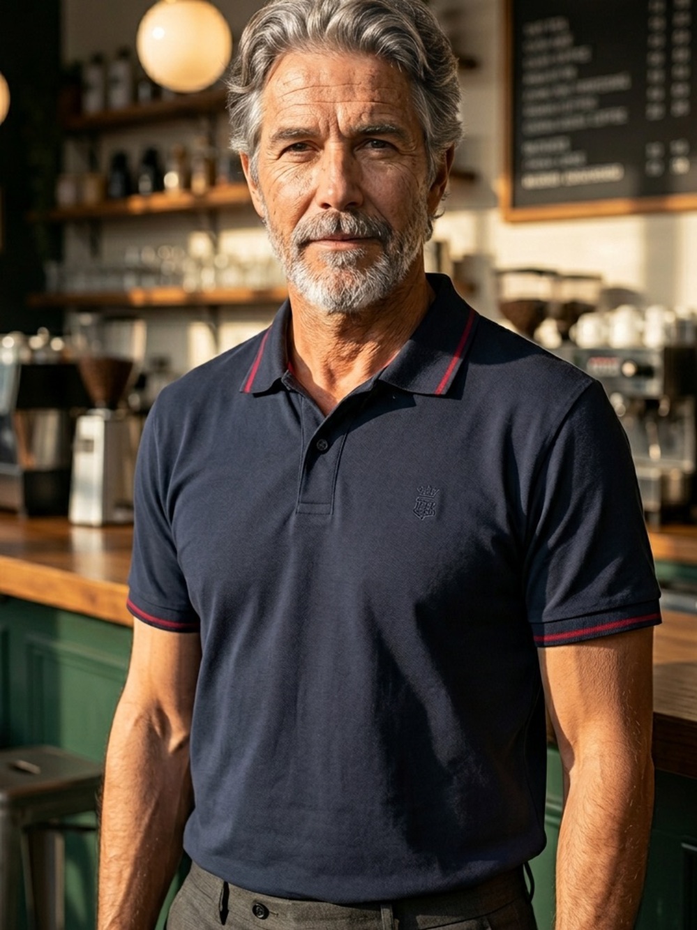 Elegant Navy Polo Shirt with Red Trim